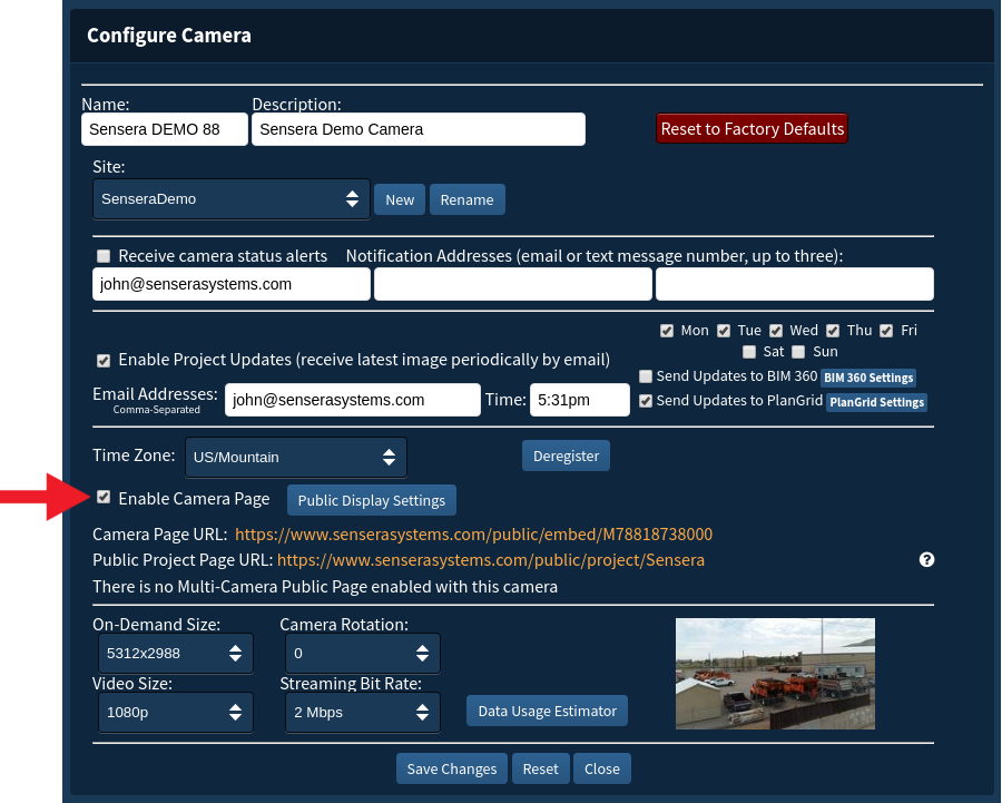 Sitecloud camera configuration